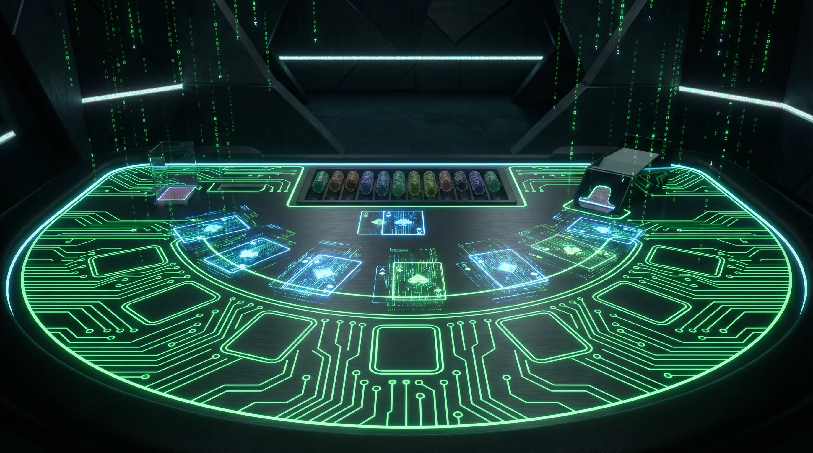 Mesa de blackjack digital com design cyberpunk no geralbet
